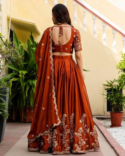 Image of piludi Women's Embroidered Lehenga Choli with Dupatta | Heavy Floral Zari Work Semi-Stitched Lehenga Set