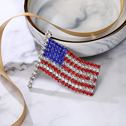 Image of BriLove Austrian Crystals Waving American National Flag Brooch Pin for Women