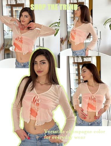 Image of Avidlove Womens Sheer Shrug Tie Front Long Bell Sleeve Mesh Bolero Lightweight Summer Casual Short Shawl Top