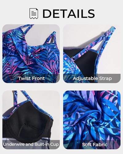 Image of Aqua Eve Women's Underwire Tankini Swimsuit - Twist V Neck Flowy Bathing Suit Top Only, No Bottom