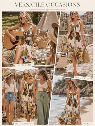Image of BROVAVE Women's 2026 Summer Casual Boho Sundress Spaghetti Strap Midi Dress