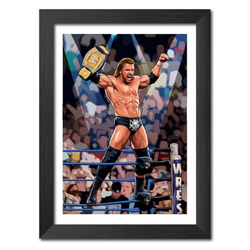 Image of TenorArts HHH Poster Wreestler Vector Art Design Photo Framed Painting with Matt Finish Black Textures (12 inches x 9inches)