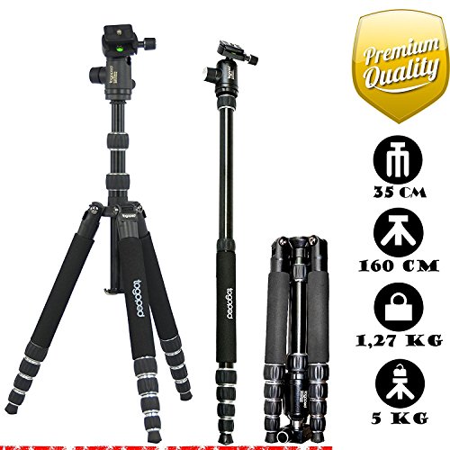 Fotostativ togopod Luisa II aus Aluminium 1,60m inklusiv 360° Kugelkopf + Tasche + Schnellwechselplatte. (Packmaß 35cm, max. Höhe 160cm, min. Höhe 18cm, Tragfähigkeit 5kg, Gewicht 1,35 kg)