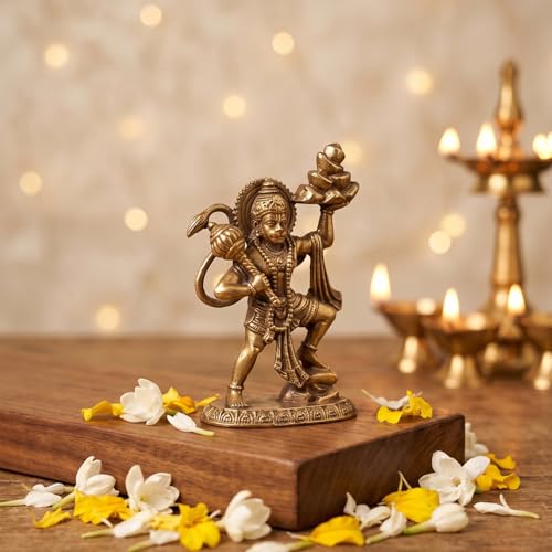 Image of Ekhasa 100% Pure Brass Hanuman Ji Murti for Home Puja (Size: 5cm) | Lord Hanuman Idol for Desk, Car and Home Decor | Balaji Idol | Bajrangbali Murti | Bahubali Hanuman Idol