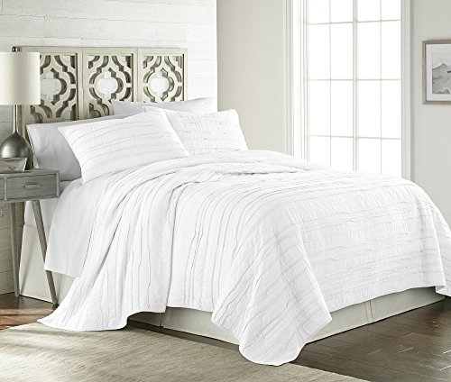 Chezmoi Collection Katy 2-Piece Solid Raw Edge 100% Cotton Pre-Washed Soft-Finished Quilt Set (Twin, White) #TOP1