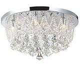 Led Deckenlampe, Glas Kristall Stras, Wohnzimmer Schlafzimmer Deckenleuchte Lampe Leuchte, Ø45cm luxuriös inkl. 5xG9 Warmweiß Led Leuchtmittel,Naida-L