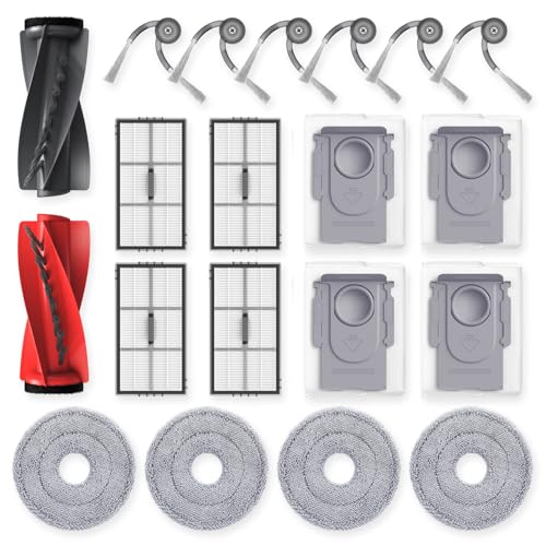Saros 10R Accessories for Roborock Saros 10R / Qrevo CurvX Robot Vacuum, Replacement Parts with 4 Dust Bags, 4 Mop Pads, 4 HEPA Filters, 6 Side Brushes, Dual Zero-Tangling Main Brush