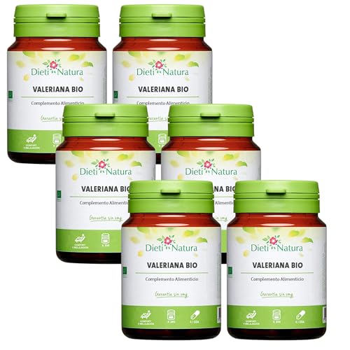 Dieti Natura Valeriana 200 Cápsulas BIO (Pack de 6) - Relajante de Origen Vegetal que Promueve el Sueño Reparador - Combate el Nerviosismo con Efectos Calmantes - Relajante Natural - Sin OGM