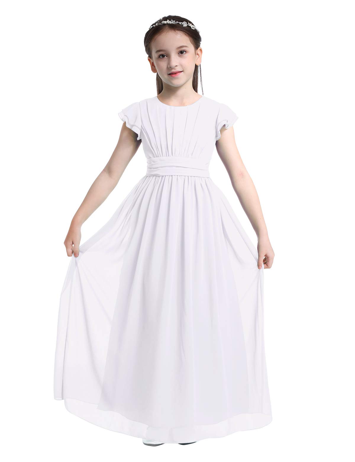 Aislor Elegante Vestido Largo para Niñas Princesa sin Mangas de Gasa Vestido de Boda Dama de Honor Infantil Vestido de Fiesta Ceremonia Traje de Gala Noche