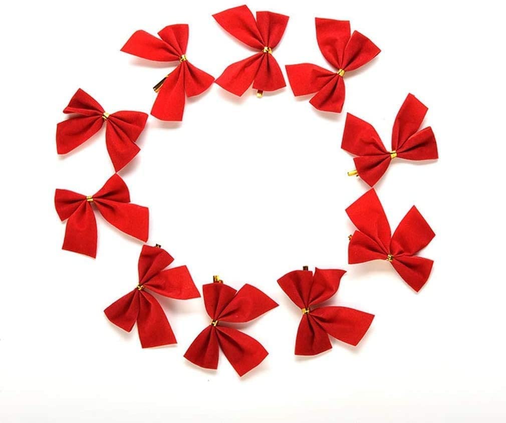 أخرى Pengpen 24pcs Christmas Decorative Bows Christmas Tree Hanging Decor Wreath Bows,for Craft Gift Ornament Christmas Tree Hanging Deco(red)