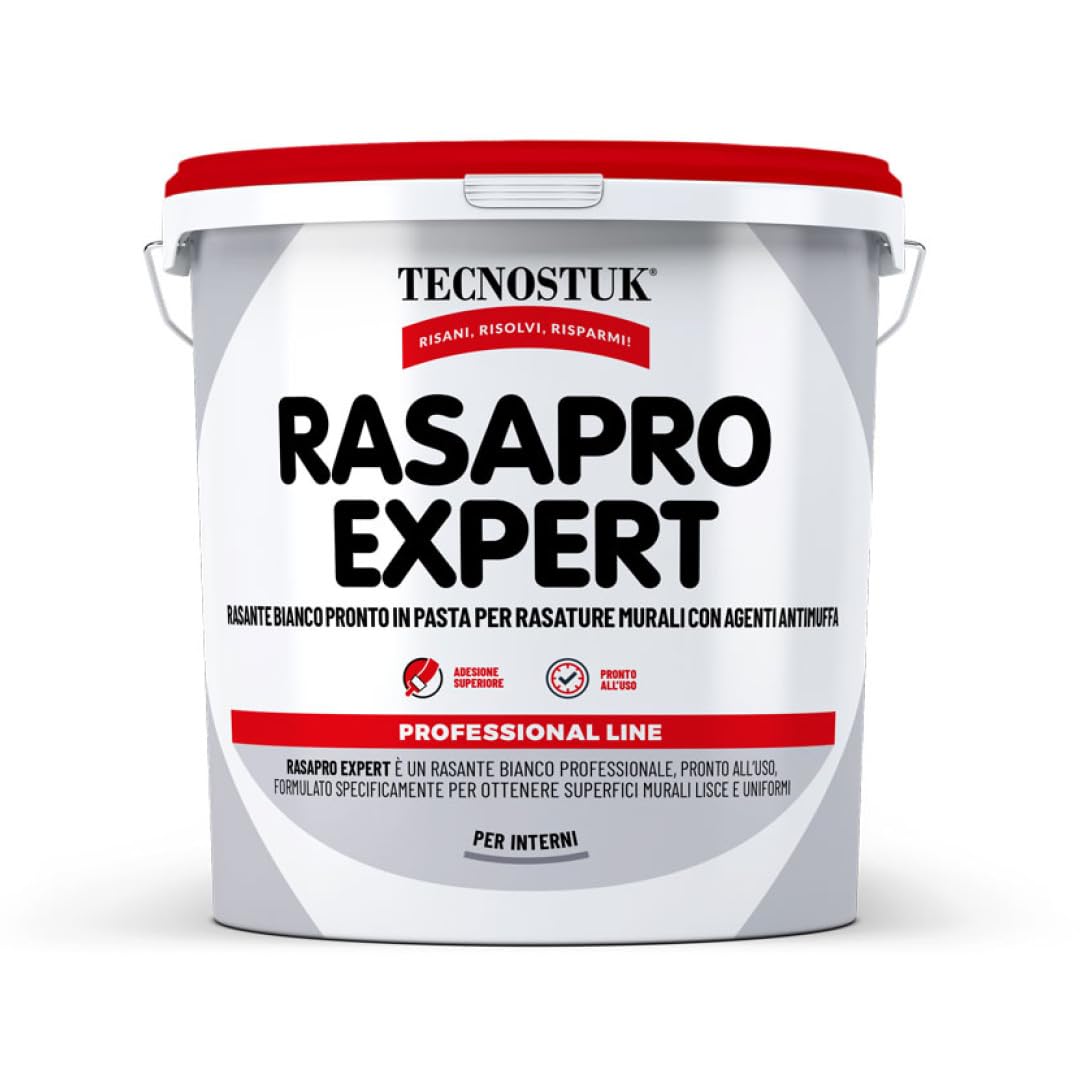 TECNOSTUK RasaPro Expert – Rasante Bianco in Pasta con Agenti Antimuffa per Rasature Murali – Liscia, Adesiva e Pronta all’Uso (20 Litri)