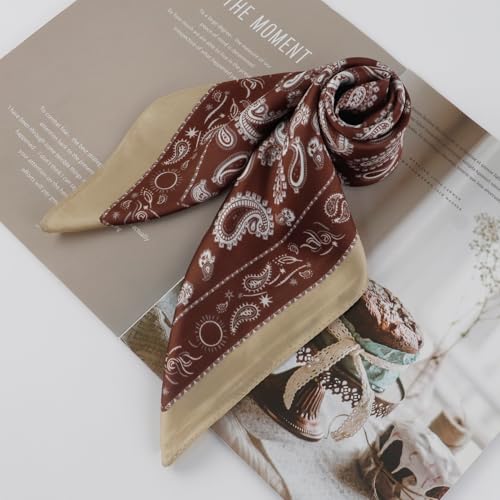 Image of 27.5 Inches Square Silk Feeling Neck Scarf for Men Necktie Silk Bandanas Pocket Square Cowboy Scarves
