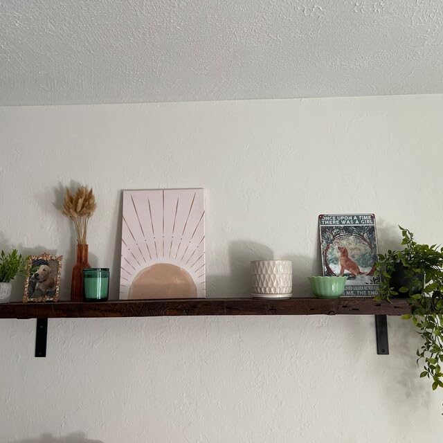 Miniatura 2 de Modern Timber Craft Estante de pared de madera recuperada con soportes angulares de acero Decoración rústica 2 pulgadas de grosor 60 pulgadas de