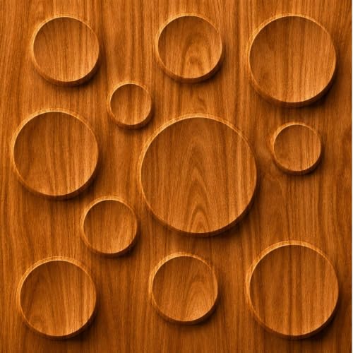 Image of Kayra Decor 3D PVC Wall Panels for Bedroom & Living Room | Moon Design | Teak Wood Color | 19.7 x 19.7 Inch | Pack of 18 | 42.48 Sq Ft