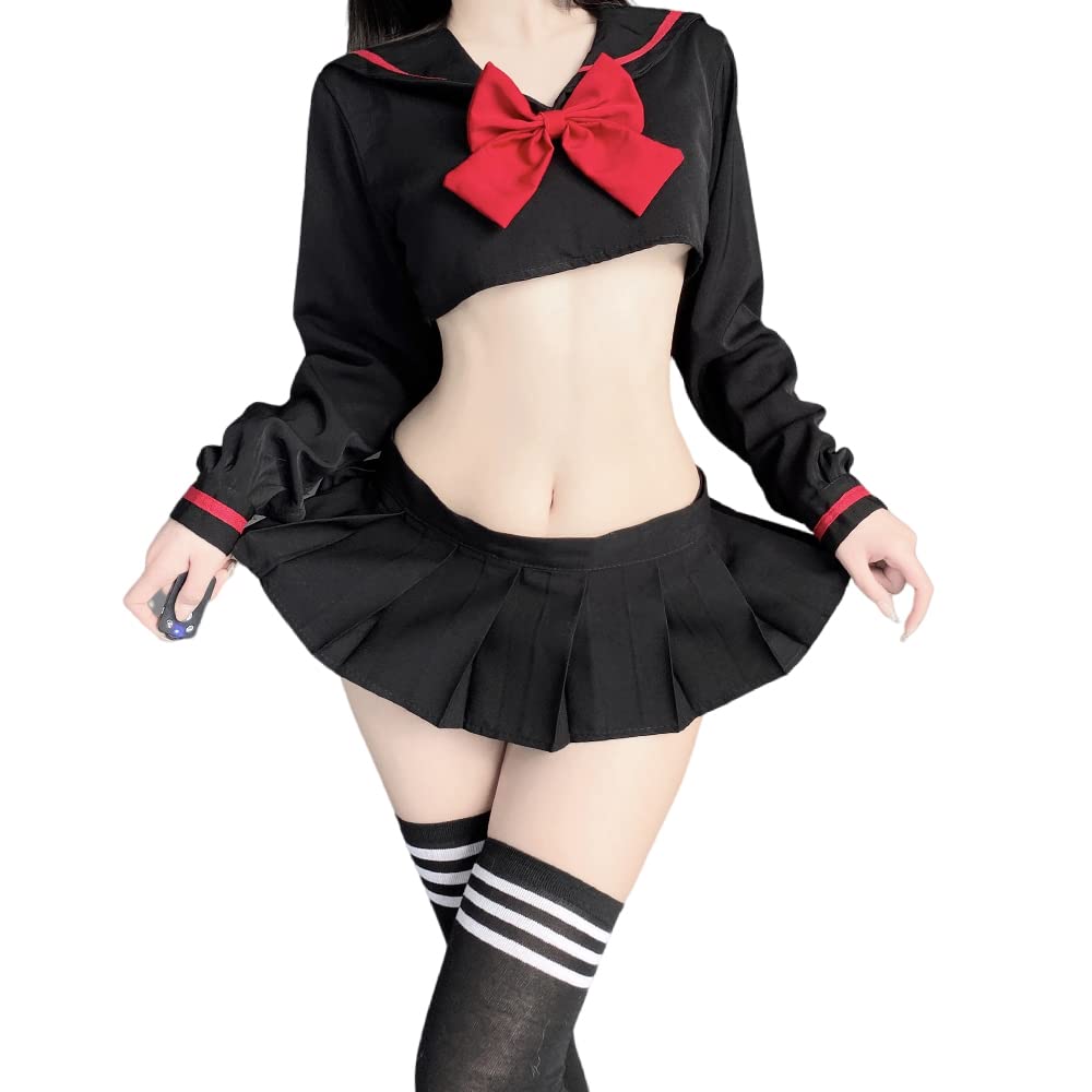 Temptshow Traje de marinero sexy para cosplay, uniforme escolar, conjunto de ropa interior, mini vestido
