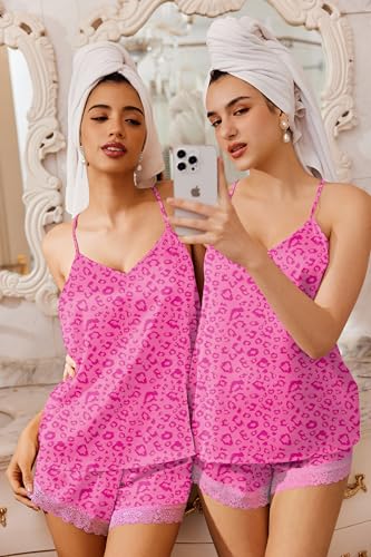 Image of Ekouaer Satin Pajamas Women Lace Sleepwear Lingerie Cami Shorts Set Nightwear XS-XXL