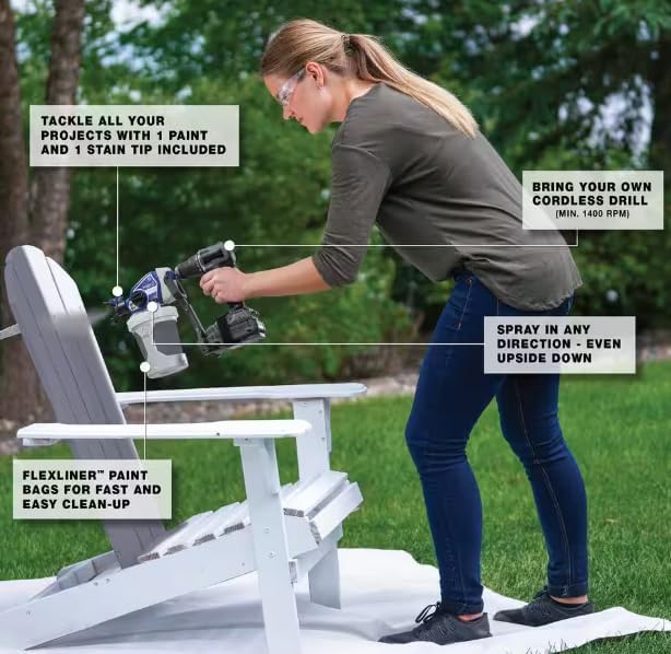 Woman spraying a chair with the Graco sprayer