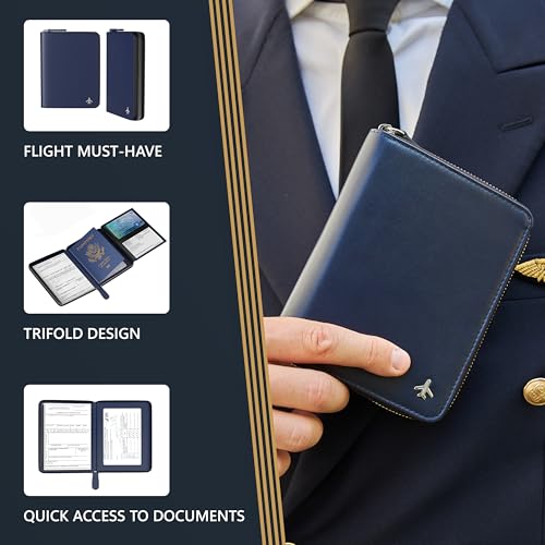 Pilot document holder, Pilot wallet, RFID-Blocking, Travel Wallet, Stylish Travel Companion for Aviation Professionals (Real Leather_V2, Blue, Classic)3