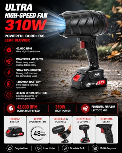 Image of MZ F93 (RECHARGEABLE VIOLENT FAN) Ultra High-Speed Fan 310W with 1300mAh Battery & 42,000 RPM with 48 min Operating Time Leaf Blower