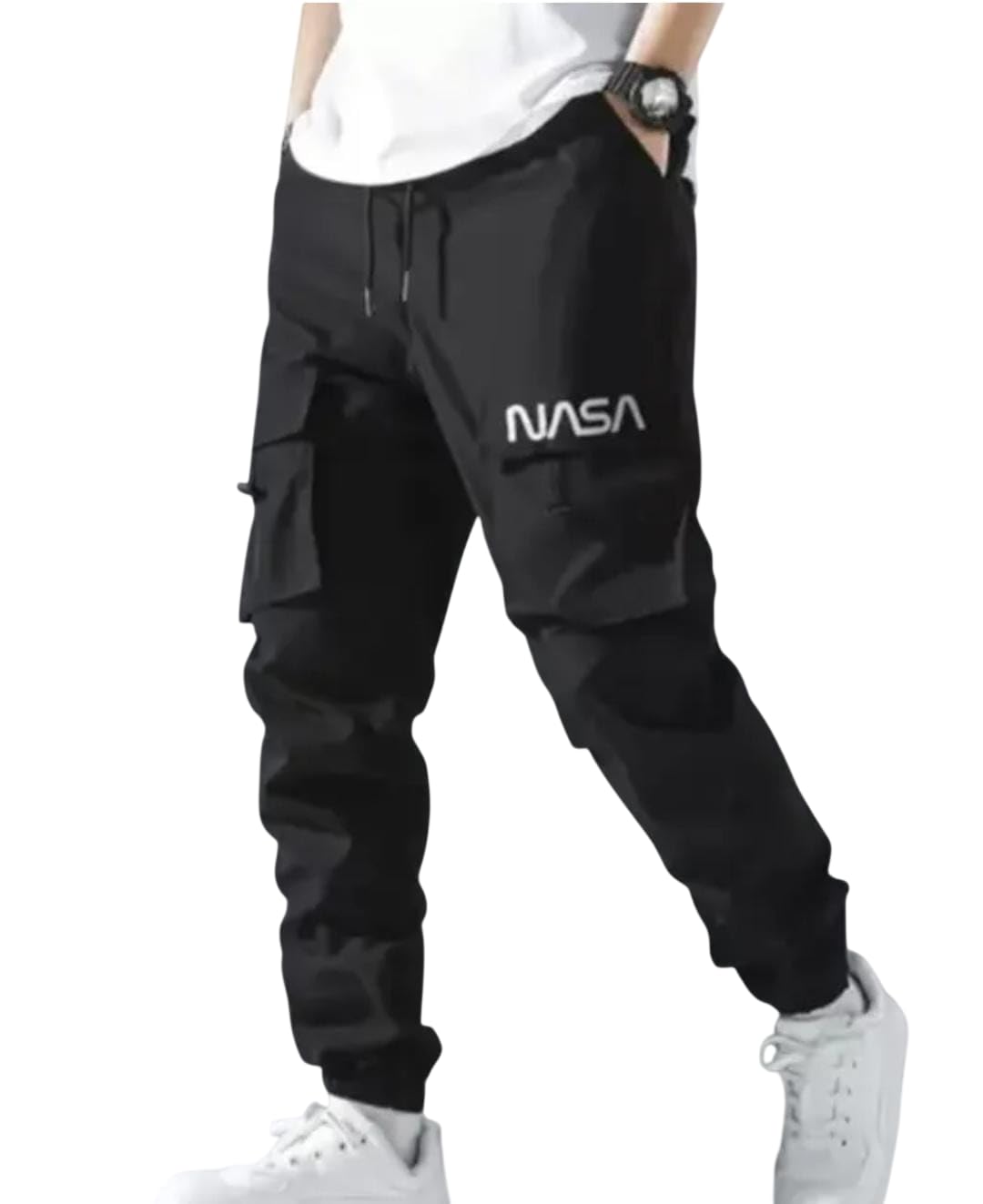 Men’s Lycra Cargo Jogger Pants | Slim Fit Stretchable Track Pants with Multi Pockets | NASA Print Casual Sportswear Joggers for Gym, Running, Travel-picture-34