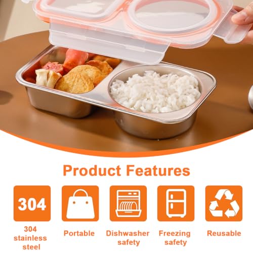 Image of Supvox 304 Steel Tiffin Box for Kids, 2 Compartments Leakproof Airtight Food Container, BPA Free ClearLid, Portable Bento Box for School Office Travel, 400ml