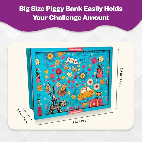 Image of Sketchfab Money Saving Box for Adult 100000, Wooden with Savings Tracker Bank Kids, Smart Piggy Bank, Box, Coin Box,Gullak Saver,Piggy Rs100000 Home Deal Gift Man, Women (Printed Blue)