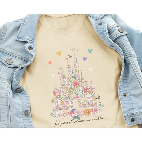 Image of Floral Castle Shirts for Girls Graphic Cute Tshirt Kids Toddler Flower Holiday Shirt Vacation Trip Tee Tops
