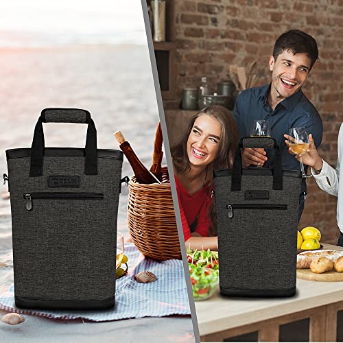 image for opux Two Bottle Wine Bag Carrier Tote, Insulated Leakproof 2 Bottle Wi