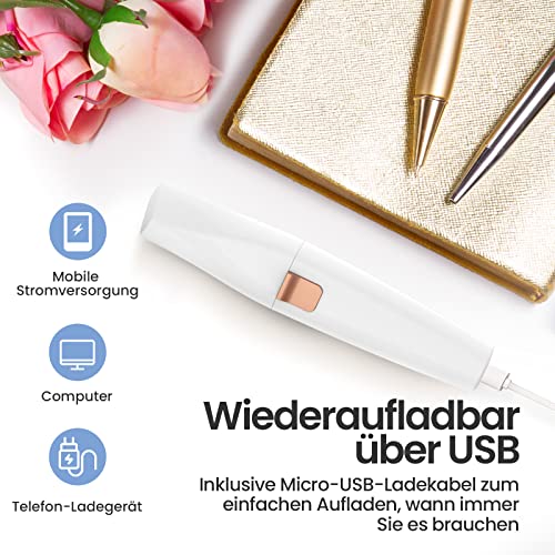 Augenbrauen Trimmer, 2 in 1 USB Augenbrauenrasierer Elektrisch und Gesichtshaarentferner für Frauen, Schmerzfreie Augenbrauen Epilierer Damen Für Körper Gesichtshaare Lippen Kinn, mit LED-Licht 6