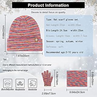 QKURT Kids Beanie Hat Gant Set, Girls Knit Hat Gants Set Winter Thermal Cap Mittens Gants à écran tactile Chapeau chaud doux avec boule de poils colorée pour 5-10 ans