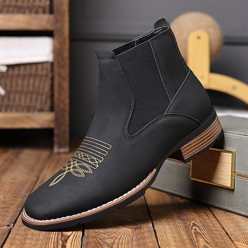 Men's Fashion Chelsea Boots Casual Business Chunky Heel Boots Non-slip Comfortable Square Toe Ankle Boots Dress Boots Embroidered Western Cowboy Boots For Men2