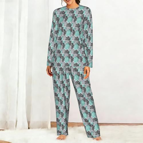 Pyjama floral dahlia haut de gamme en maille douce à manches longues pour femme - 3