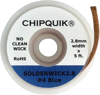 (QTY 4) Chip Quik SOLDERWICK2.8 2.8mm Solder Wick (#4 Blue) - No Clean
