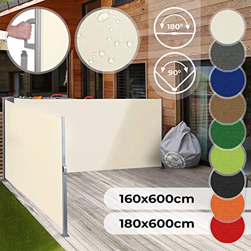 Jago Doppel Ausziehbare Seitenmarkise für Balkon Terrasse Garten - Farbauswahl/Größenauswahl 160x600cm 180x600cm - Windschutz, Sichtschutz, Seitenwandmarkise, Seitenrollo, Sonnenschutz