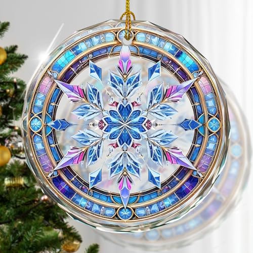 Stained Glass Snowflake Ornament, Snowflake Christmas Tree Ornaments, Gift Exchange Idea