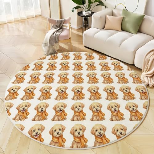 Moquette lavable chiot tapis rond doux antidérapant crème - 7