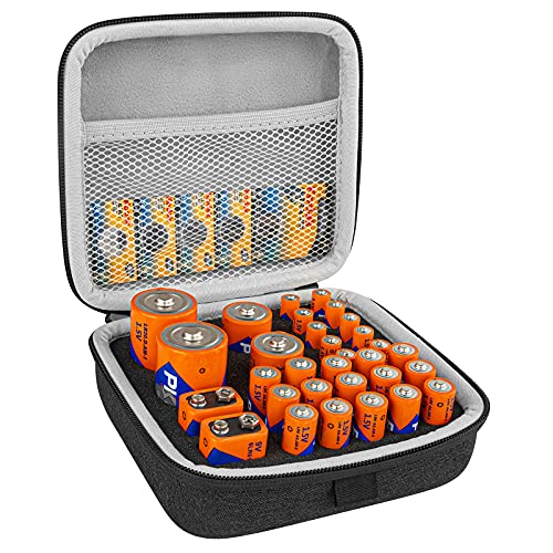 Linkidea Small Hard Case Battery Organizer Storage Box Batteries Carrying Holder Container - Holds 34 Various Sizes AA AAA 9V C D Batteries (Dark Grey)