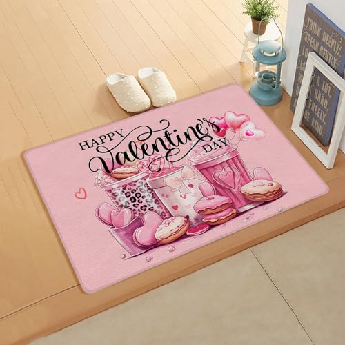 Valentine's Ice Cream Kitchen Bath Door Mat Cushioned Runner Rug,Washable Welcome Floor Sink Antifatigue Mat,Waterproof & Non-Slip Comfort Standing Doormat,Coffee Balloons Sweet Dessert 20