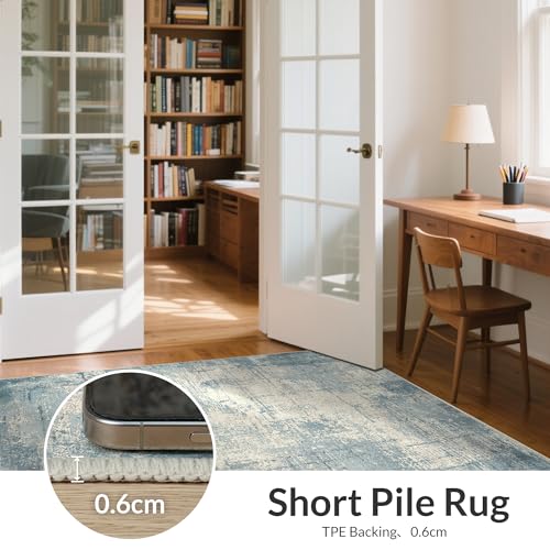 GENIMO Washable Runner Rug 80x150cm - Short Pile Non-Slip Carpet Runners, Mist Blue Machine Washable Rug for Bedroom, Hallway - Soft & Durable - Image 4