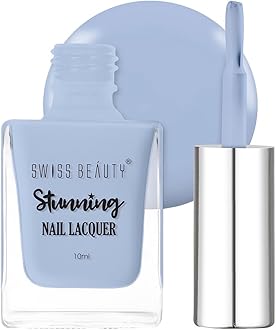 Swiss Beauty Stunning Nail Lacquer | Chip Resistant, Quick drying nail paint | Highly Pigmented with high shine Nail polish | Shade - Powder Sky, 10gm
