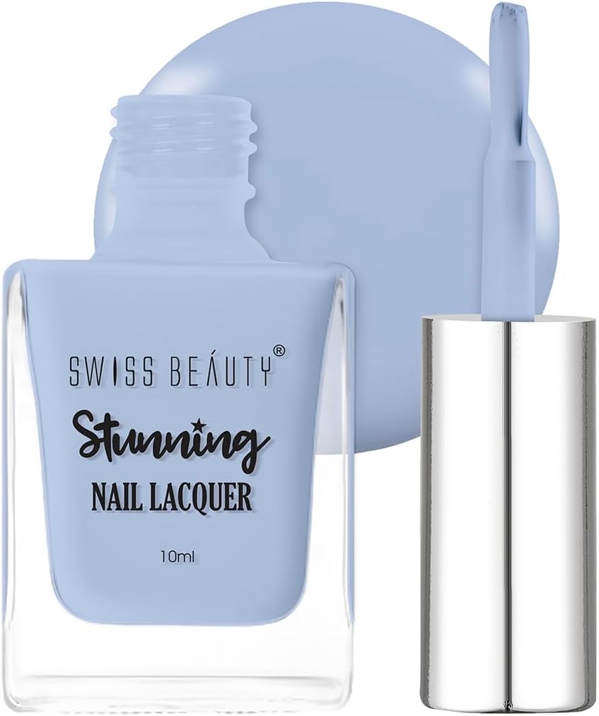 SWISS BEAUTY Stunning Nail Lacquer | Chip Resistant, Quick Drying Nail Paint | Highly Pigmented With High Shine Nail Polish | Shade - Matte Finish Powder Sky, 10ml