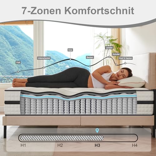 Twirest Matratze 140 x 200 cm, 7-Zonen-Taschenfederkern, 20 cm Höhe, H3 – Ansicht 4