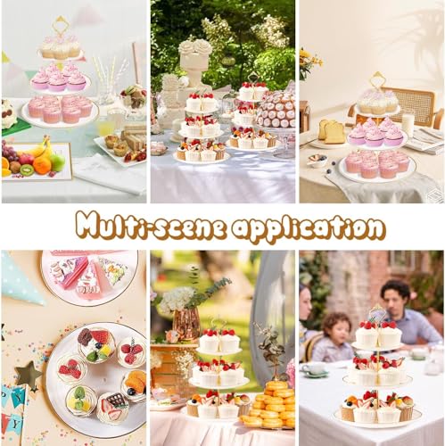 DI QIU REN 8PCS Cake Stand Set, Plastic Cupcake Stands with Gold Rim, Dessert Display Stands Set for Wedding Birthday Party Baby ShowerTea Party - Image 7