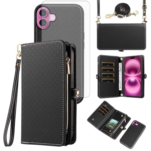 Coque iPhone 16 Plus portefeuille amovible porte-cartes fermeture éclair i16+
