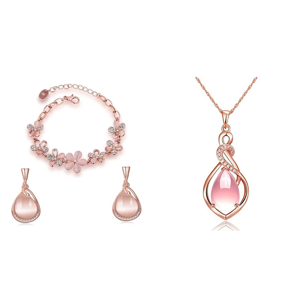 Shining Diva Fashion Crystal Collection Gold Plated Jewellery Set for Women (Rose Gold)(cmb280_8306b_9580er) and Shining Diva Fashion Rose Gold Crystal Stylish Pendant Necklace for Women (9581np) (B08WD68KY3) Amazon Price History, Amazon Price Tracker