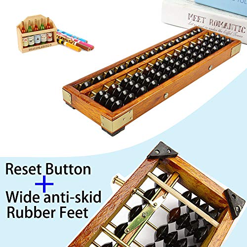 PortPlugs Vintage Style Wooden Abacus Soroban 13 Column(10.7 in) Math Professional Abacus for Adults Kids with Guide Handbook and Reset Button, Anti-Skid Rubber Feet