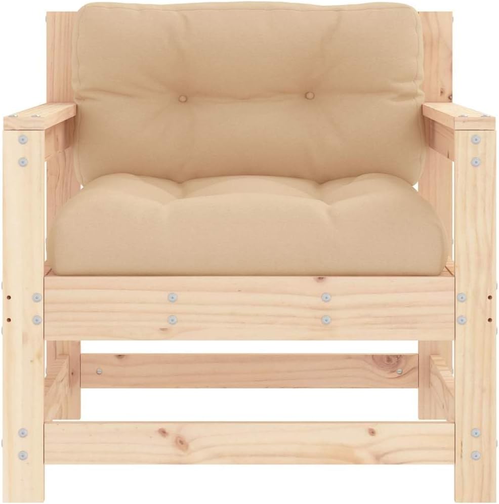 Rustic Solid Pine Outdoor Patio Chair Beige Matte 24.4x27.6x27.8 in Modular Garden Couch Loveseat 242.5 lbs Load for Patio Porch Balcony