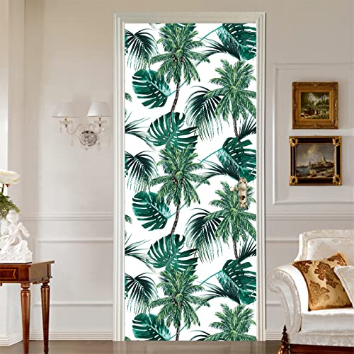 Calcomanía para Puerta Pegatina para Puerta Palmera Verde Murales para Puerta Papel Tapiz para Puerta Pegatinas de Pared Calcomanías para Decoración del Hogar Y Dormitorio(90x200cm)