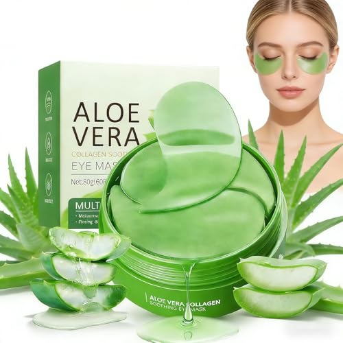 60 Pièces Patch Yeux Anti Cernes Aloe Vera,Patchs pour les Yeux Collagène et Acide Hyaluronique, Masque Yeux Hydratant,Aloe Vera Yeux Anti Ride pour Poches...