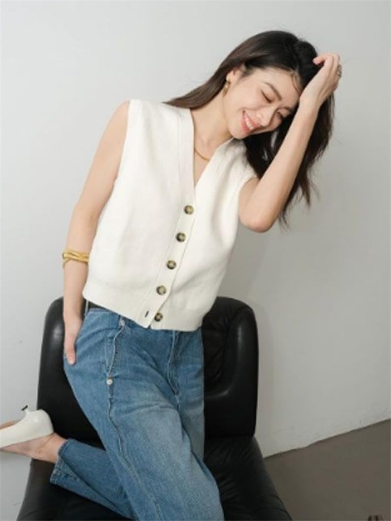 Sweater Vest Women's Sleeveless Solid Color Retro Loose Vest All-Match Short Knitted V-Neck Vest